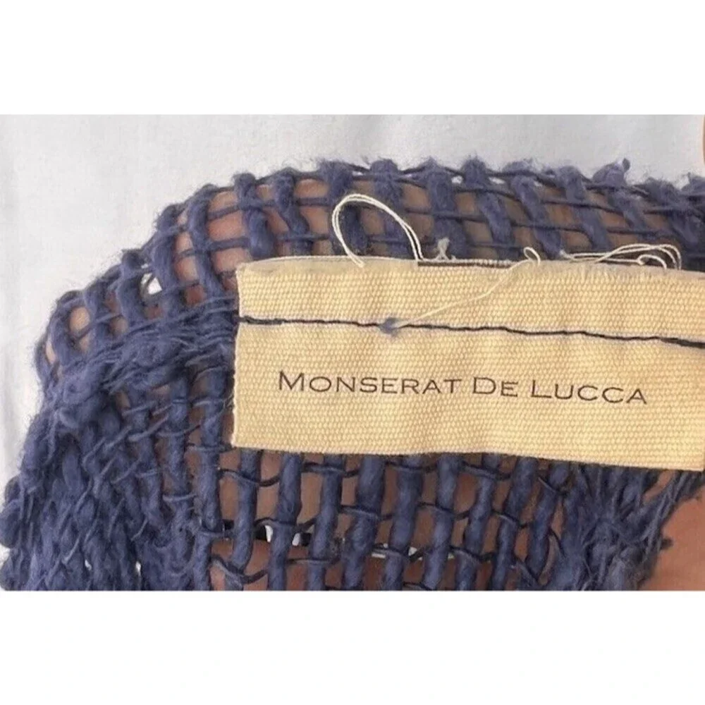Monserat De Lucca Navy Open Weave Knit Tunic Cover-Up Fringe Hem Boho Resort OS